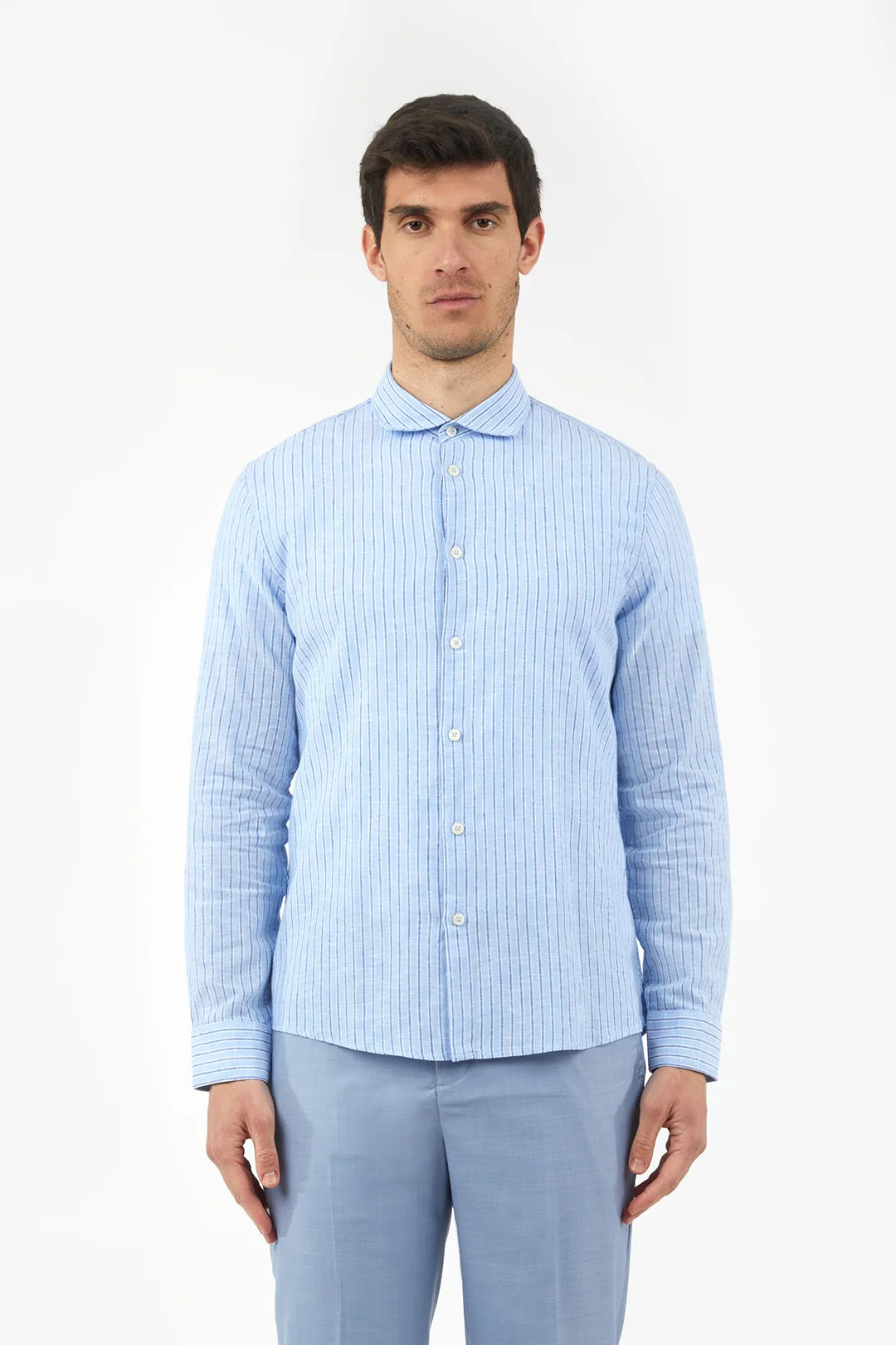 Camicia comfort fit misto lino a righe - Image 10