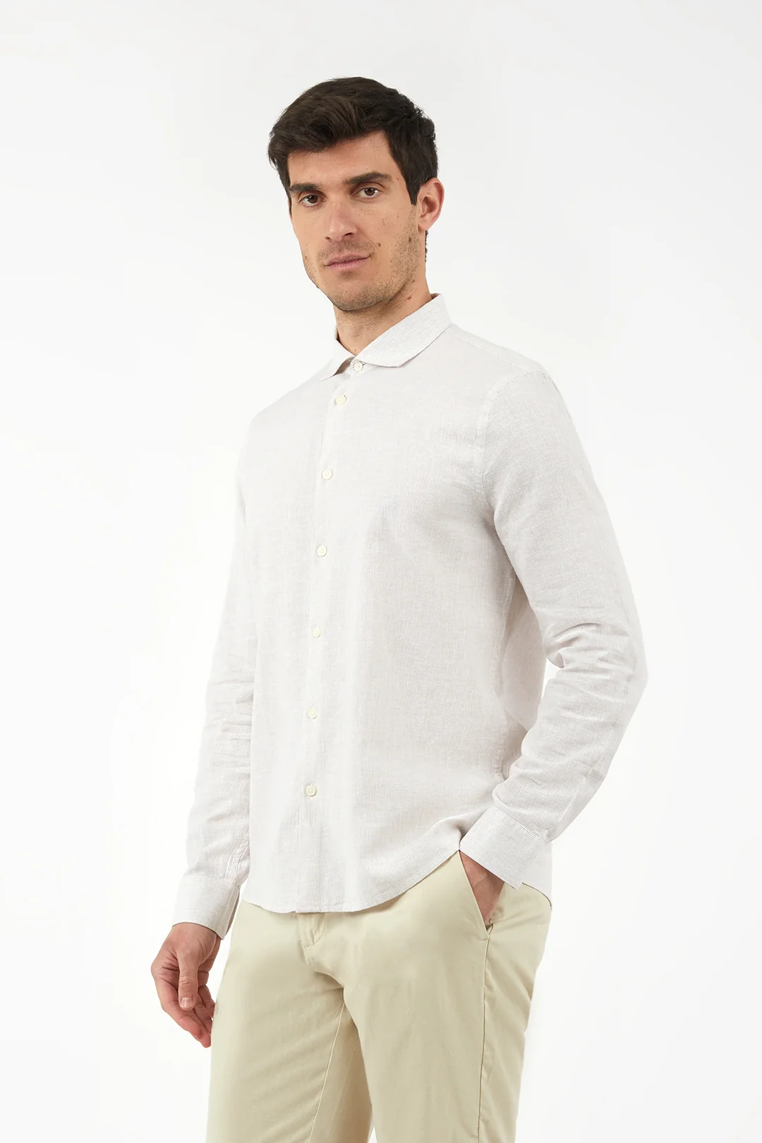 Camicia comfort fit misto lino a righe - Image 12