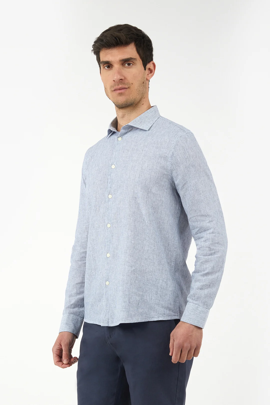 Camicia comfort fit misto lino a righe - Image 3