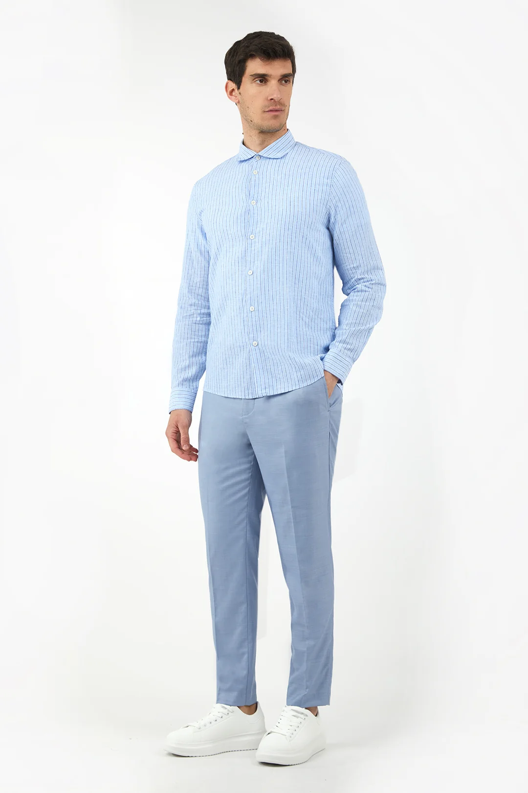 Camicia comfort fit misto lino a righe - Image 9