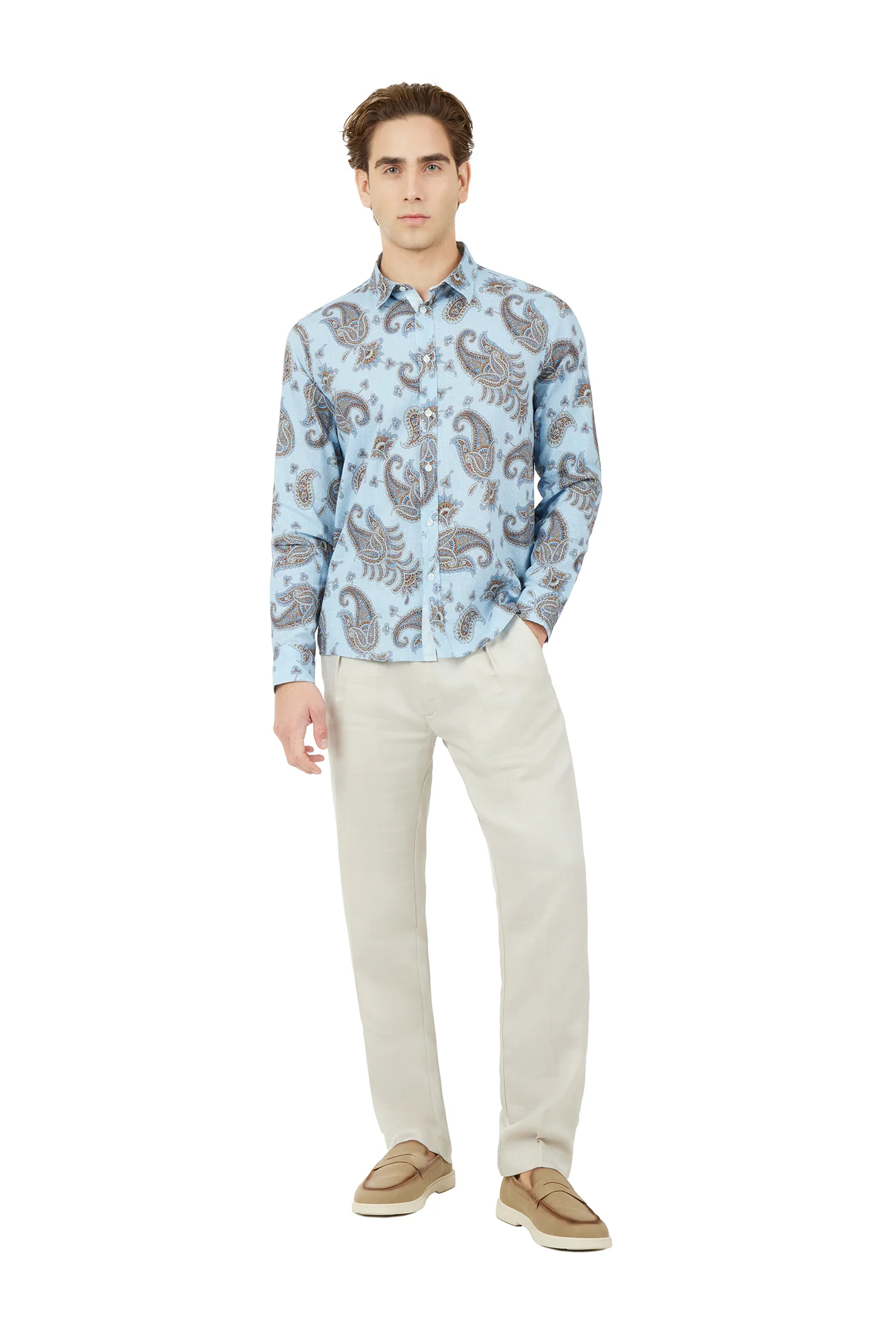 Camicia comfort fit misto lino Paisley - Image 3